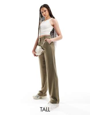 Vero Moda Tall – Dad-Hose aus Leinen in Khaki-Grün mit weitem Bein