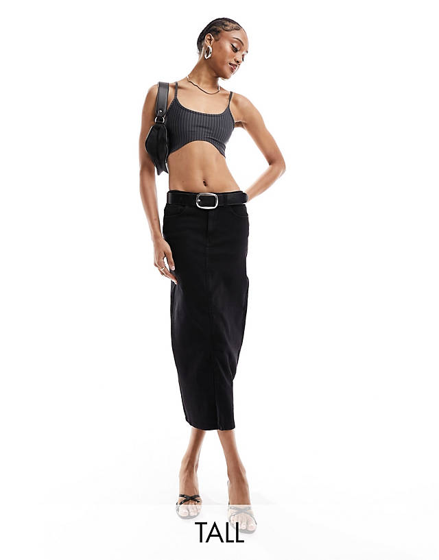 Vero Moda Tall - denim midi skirt in black