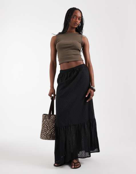Vero Moda Tall dobby texture boho maxi skirt in black - view 1