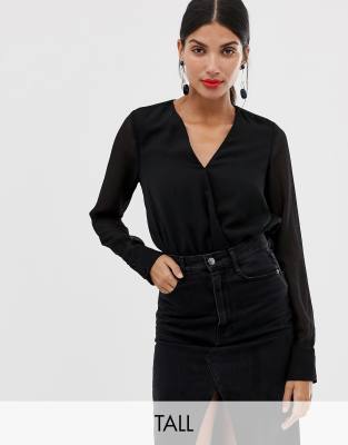 Vero Moda Tall - Body cache-cur transparent et texturé - Noir - Noir