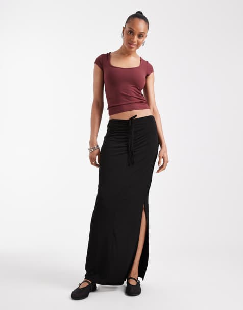 Vero Moda Tall – Dopasowana czarna spódnica maxi z marszczeniem z przodu - view 1