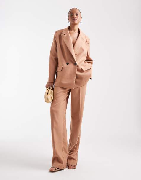 Vero Moda Tall tailored herringbone wide leg co-ord trousers in mocha