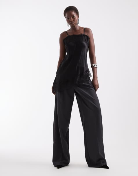 Vero Moda Tall double pleat front wide leg pant in dark grey melange - view 1