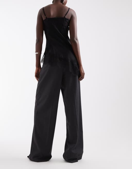 Vero Moda Tall double pleat front wide leg trouser in dark grey melange, 2 of 5