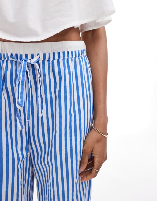 Vero Moda Tall double waistband detail wide leg pants in blue stripe, 5 of 5