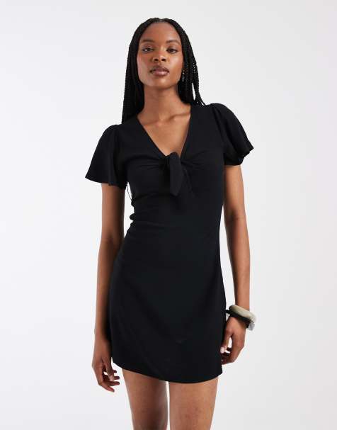 Vero Moda Tall – Easy Joy – Czarna sukienka mini z krótkimi rękawami i kokardą z przodu - view 1