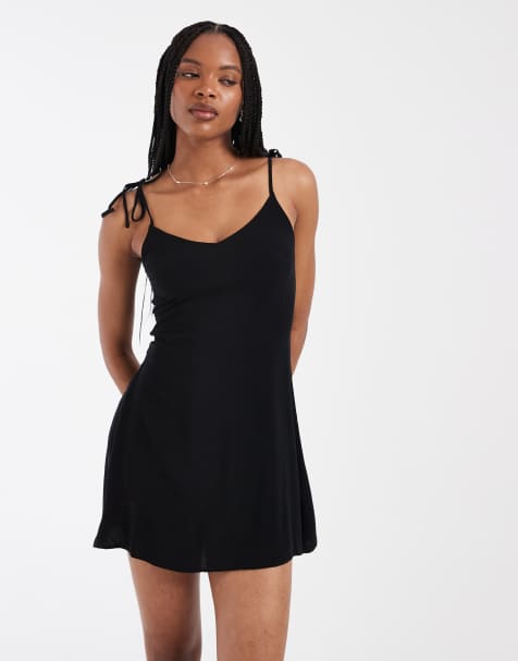 Vero Moda Tall – Easy – Mini-Trägerkleid in Schwarz mit gebundenen Trägern - view 1