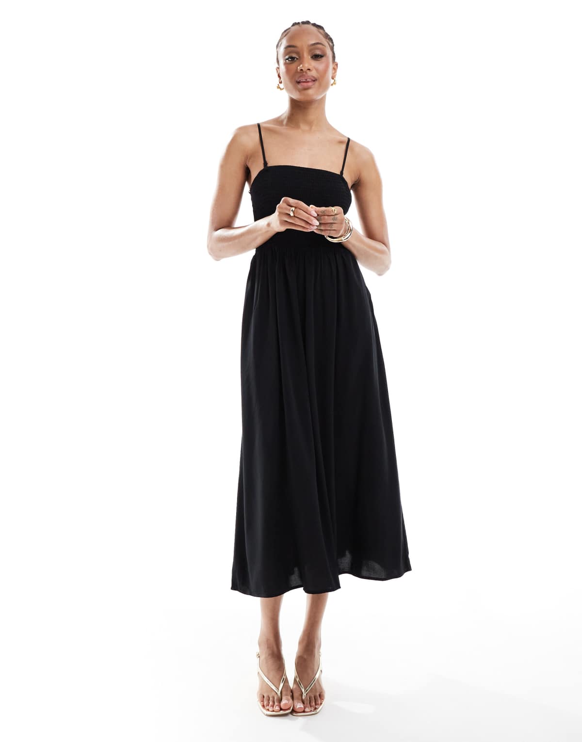 Vero Moda Tall Easy shirred cami ankle dress in black