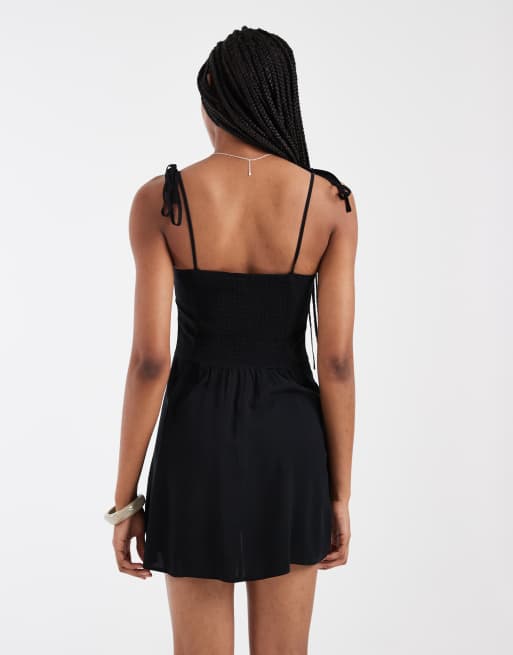 Vero Moda Tall - Easy - Sort minikjole med cami-stropper med bindebånd på skuldrene, 4 af 4