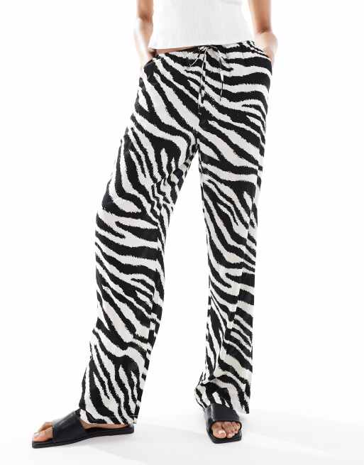 Vero Moda Tall easy tie waist wide leg pants in zebra print