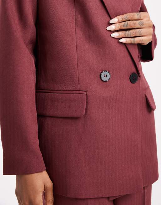 Vero Moda Tall - Elegante blazer met visgraatmotief in bordeauxrood, deel van co-ord set, 2 van 4