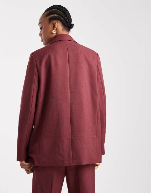 Vero Moda Tall - Elegante blazer met visgraatmotief in bordeauxrood, deel van co-ord set, 4 van 4