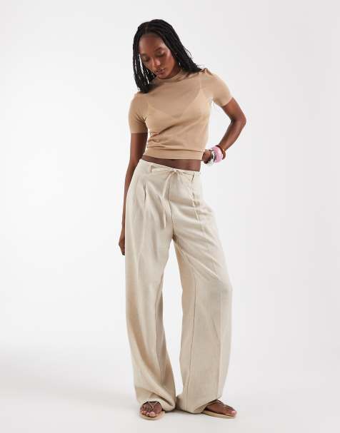Vero Moda Tall – Elegante Hose aus Webstoff in Steinbeige mit Bundfalten und Bindegürtel - view 1