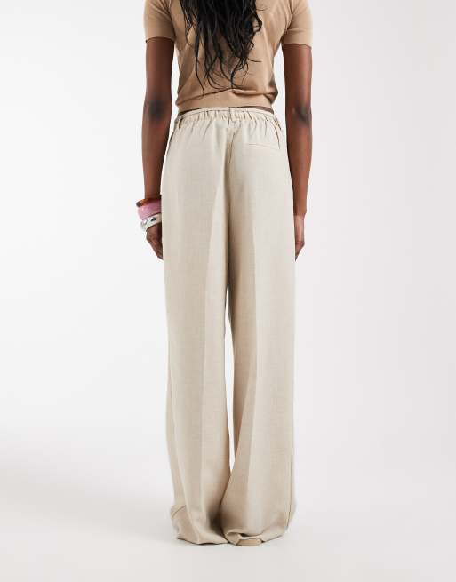 Vero Moda Tall – Elegante Hose aus Webstoff in Steinbeige mit Bundfalten und Bindegürtel, 3 von 5