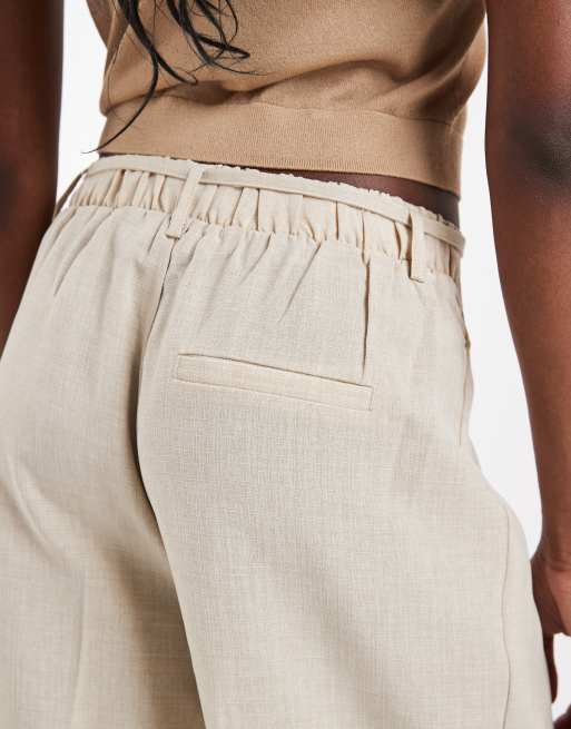 Vero Moda Tall – Elegante Hose aus Webstoff in Steinbeige mit Bundfalten und Bindegürtel, 5 von 5