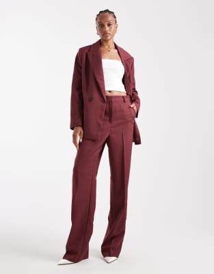 Vero Moda Tall - Elegante Hose in Burgunderrot mit weitem Bein und Fischgrätmuster, Kombiteil
