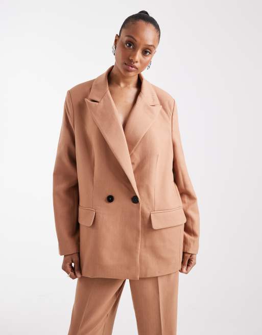 Vero Moda Tall – Eleganter Blazer mit Fischgrätenmuster in Mokka, Kombiteil