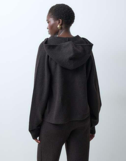 Vero Moda Tall ensemble 2 pièces à capuche en maille zippé devant, marron chocolat chiné, 5 de 5