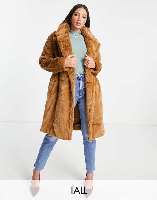 Vero Moda Tall faux fur coat in camel | ASOS