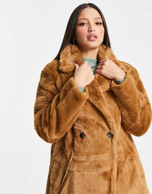 Vero Moda Tall faux fur coat in camel