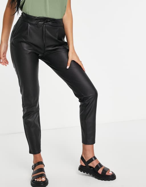 Vero Moda Tall faux leather tie waist pants in black ASOS