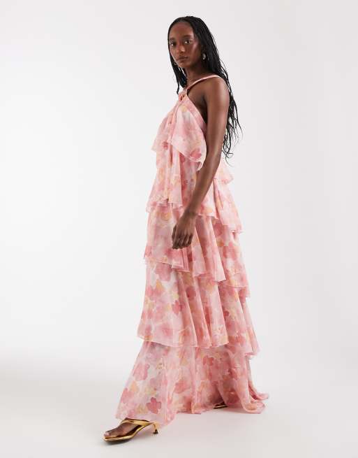Vero Moda Tall Felicia halter neck tiered maxi dress with corsage