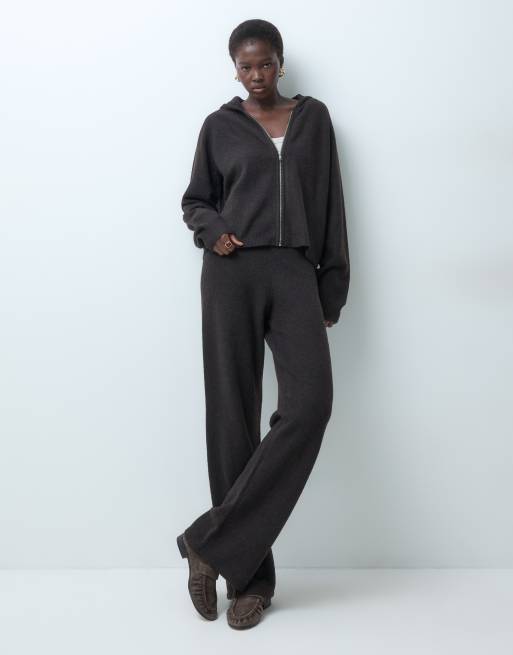 Vero Moda Tall felpa con cappuccio in maglia con zip frontale co-ord marrone cioccolato mélange, 3 di 5
