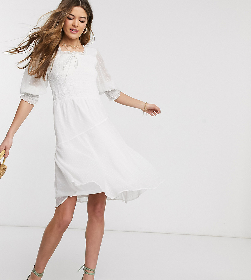 Vero Moda tall - Flare jurk met vierkante hals van dobby mesh-Wit
