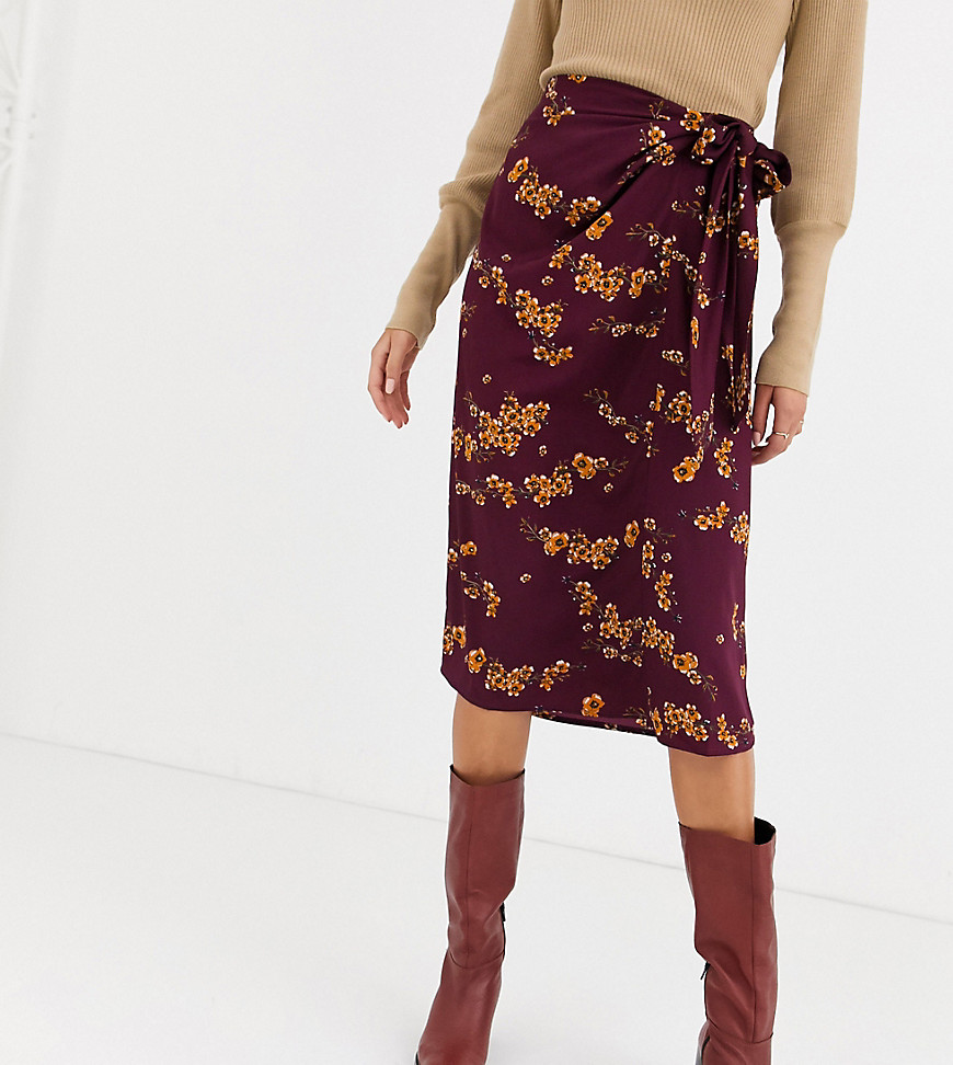 Vero Moda Tall floral tie front midi skirt-Purple