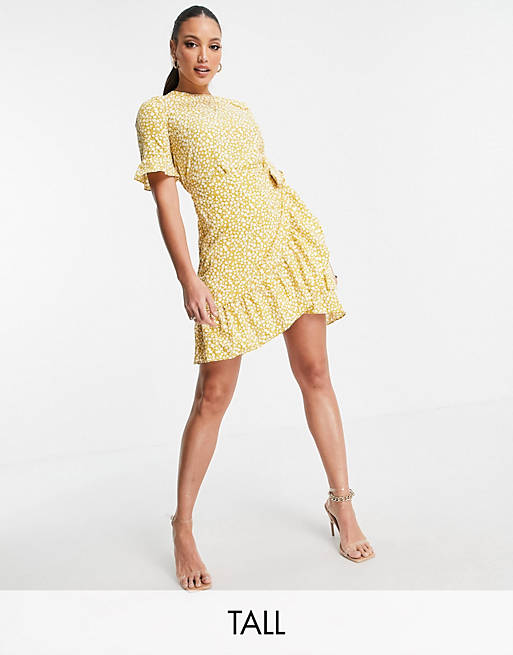 Vero Moda Tall frill mini dress in yellow spot