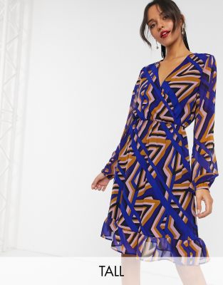 geo print wrap dress