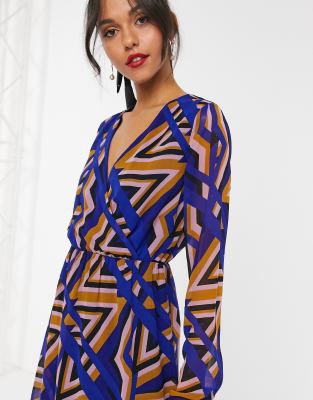 geo print wrap dress