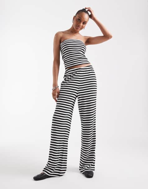 Vero Moda Tall – Geripptes Set aus Jersey in Schwarz-Weiß gestreift, aus Schlauchoberteil und Hose - view 1