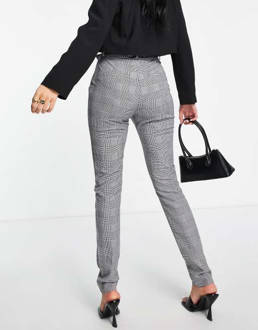 Vero Moda Tall - Geruite broek met taille met plooirand in grijs, 2 van 4