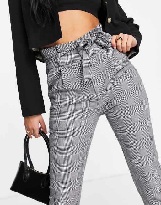 Vero Moda Tall - Geruite broek met taille met plooirand in grijs, 3 van 4