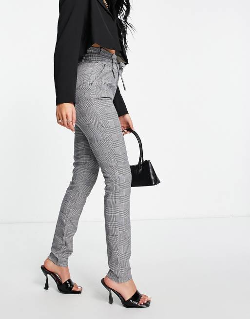 Vero Moda Tall - Geruite broek met taille met plooirand in grijs, 4 van 4