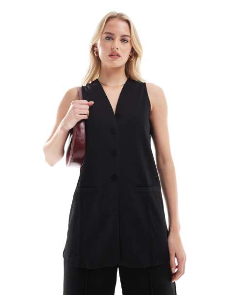Vero Moda Tall - Gilet taglio lungo in jersey nero in coordinato - view 1