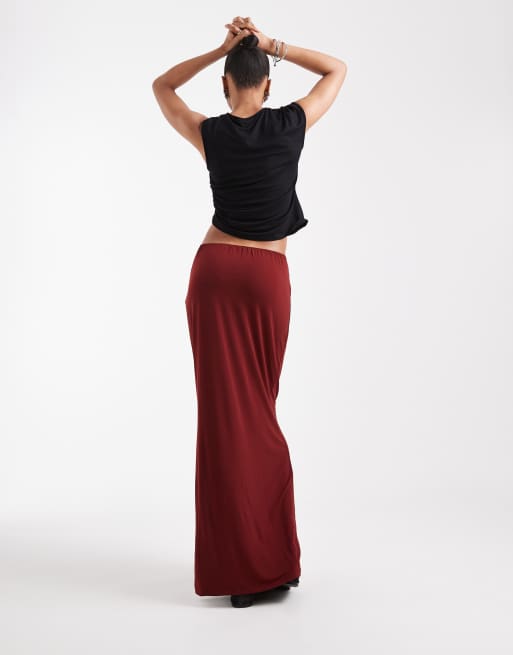 Vero Moda Tall - Gonna lunga sinuosa arricciata sul davanti color bordeaux, 5 di 5