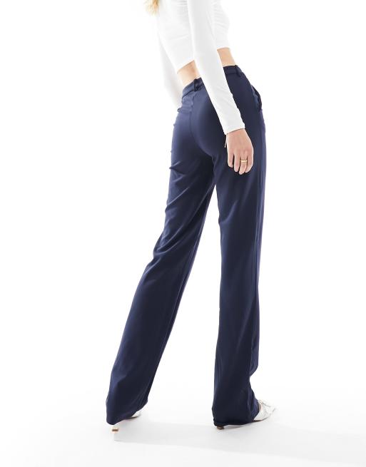 Vero Moda Tall – Granatowe dżersejowe spodnie z prostymi nogawkami i szlufkami, 4 z 5