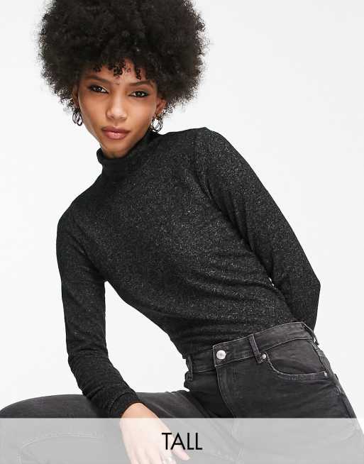 Vero Moda Tall high neck knitted top in dark grey