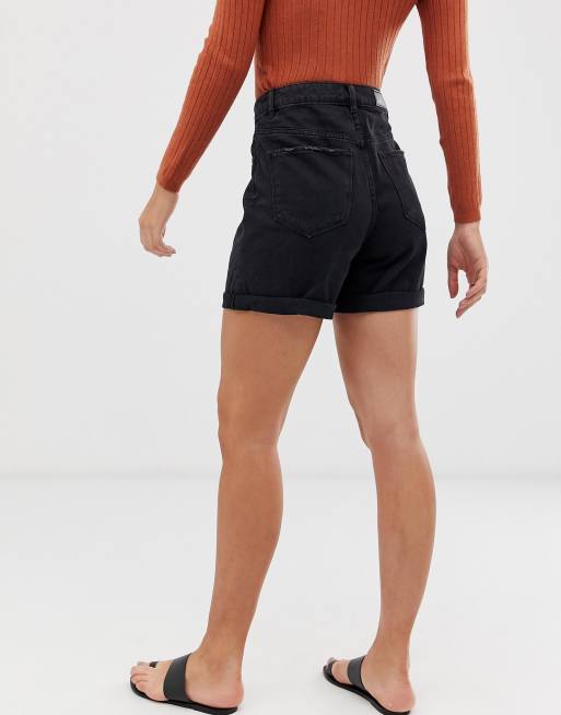 Vero Moda Tall High Waist Denim Mom Short In Black Asos