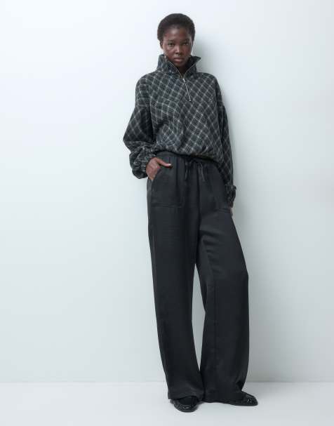 Vero Moda Tall high waist satin loose fit pants in black - view 1