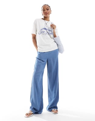 Vero Moda Tall - Hose aus blauem Chambray mit weich fallendem weitem Bein, Kombiteil