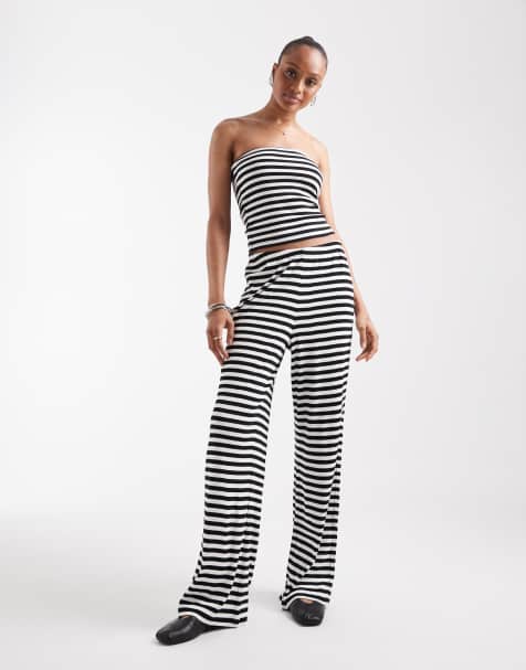 Vero Moda Tall – Hose aus geripptem Jersey mit Streifen in Schwarz-Weiß, Kombiteil - view 1