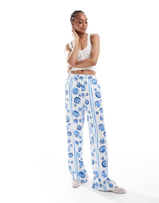 Vero Moda Tall – Hose in Blau mit Muschelmuster und weitem Bein, 2 von 5