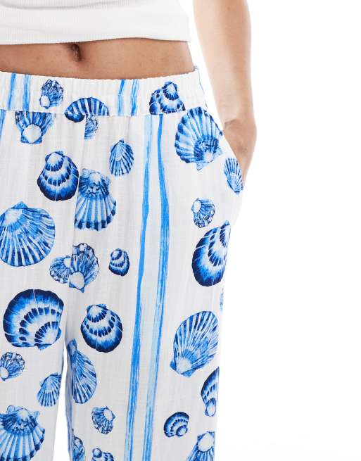 Vero Moda Tall – Hose in Blau mit Muschelmuster und weitem Bein, 3 von 5