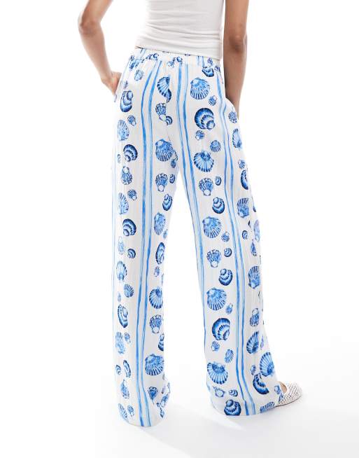 Vero Moda Tall – Hose in Blau mit Muschelmuster und weitem Bein, 5 von 5