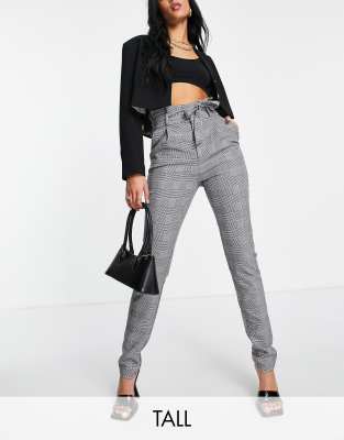 Vero Moda Tall - Hose in Grau kariert mit Paperbag-Taille