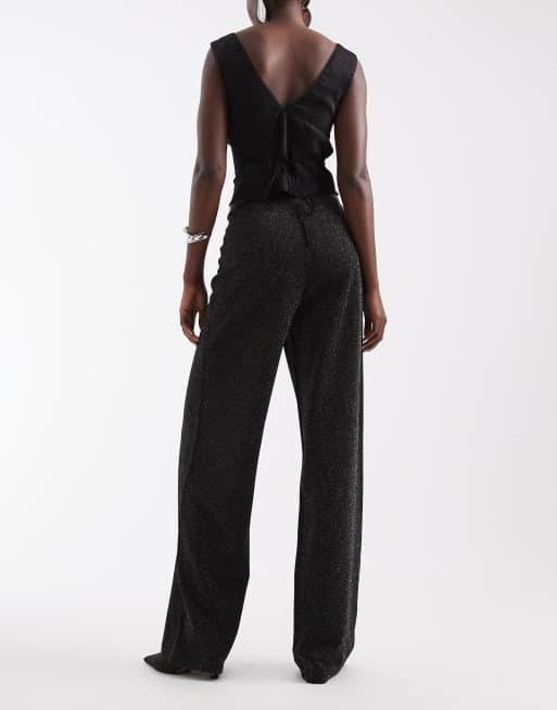 Vero Moda Tall Hose mit weiter Beinweite und Glitzer in Schwarz mit mittlerer Leibhöhe, 2 von 5