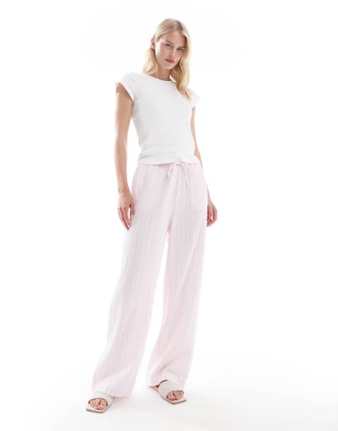 Vero Moda Tall cotton wide leg trousers in pale pink stripe 